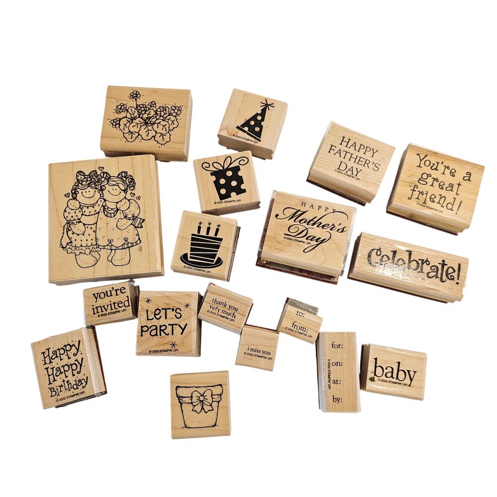 Lot of 18 Stampin’ Up Rubber Stamps Birthday Mother’s Day Party Celebrate